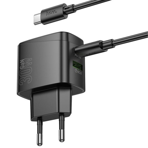 МЗП Hoco CS61A Bright PD30W+QC3.0 (1USB-A/1C) + кабель Type-C to Type-C Black