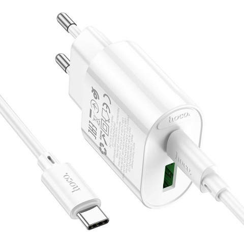 МЗП Hoco C109A Fighter PD20W+QC3.0 (1USB-A/1C) + кабель Type-C to Type-C White