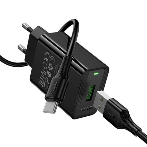 МЗП Hoco CS92A Leader 18W+QC3.0 (1USB-A) + кабель USB to Type-C Black
