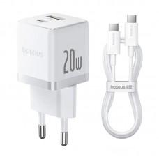 МЗП Baseus Palm Fast Charger 20W (1USB-A/1C) + кабель Type-C to Type-C (P10111608) Moon White