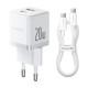 МЗП Baseus Palm Fast Charger 20W (1USB-A/1C) + кабель Type-C to Type-C (P10111608) Moon White