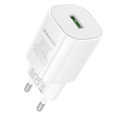 МЗП Borofone BA102A Pudding QC3.0 (1USB-A) + кабель USB to MicroUSB White