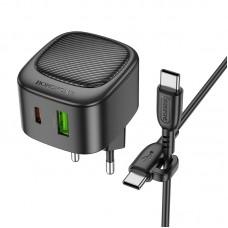 МЗП Borofone BAS22A Fortune PD20W+QC3.0 (1USB-A/1C) + кабель Type-C to Type-C Black