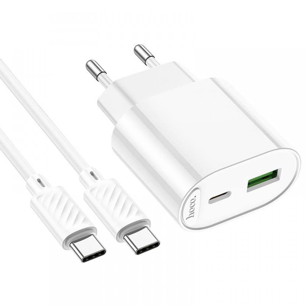 МЗП Hoco C109A Fighter PD20W+QC3.0 (1USB-A/1C) + кабель Type-C to Type-C White