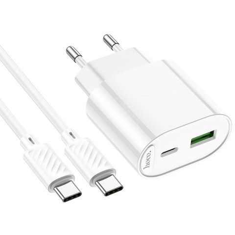 МЗП Hoco C109A Fighter PD20W+QC3.0 (1USB-A/1C) + кабель Type-C to Type-C White