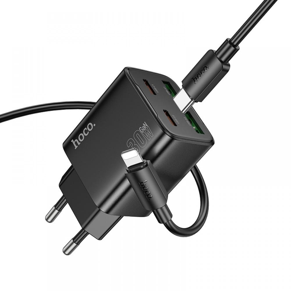 МЗП Hoco N56 Fundador PD30W four-port (2USB-A/2C) + кабель Type-C to Lightning Black