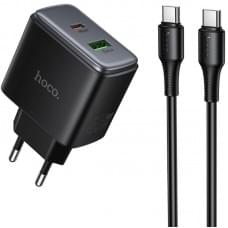МЗП Hoco C158A Upgrade PD45W (1USB-A/1C) + кабель Type-C to Type-C Black