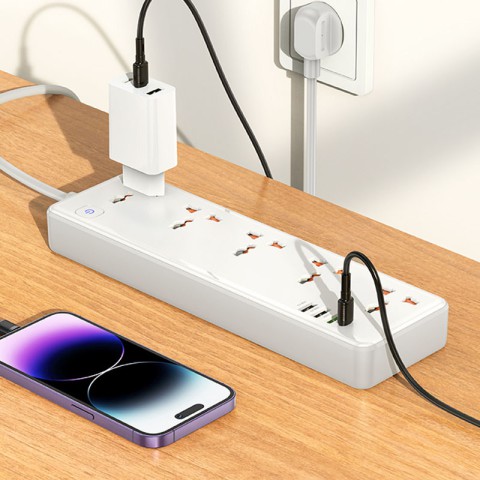 Подовжувач Hoco AC14A Rico PD30W (3USB-A/1C/5xSocket) (1.5m) White