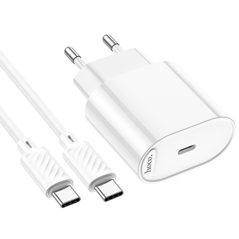 МЗП Hoco C109A Fighter PD20W (1USB-C) + кабель Type-C to Type-C White