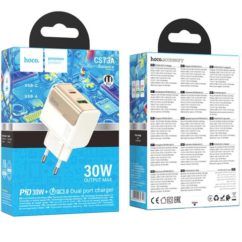 МЗП Hoco CS73A Star Speed PD30W+QC3.0 (1USB-A/1C) White