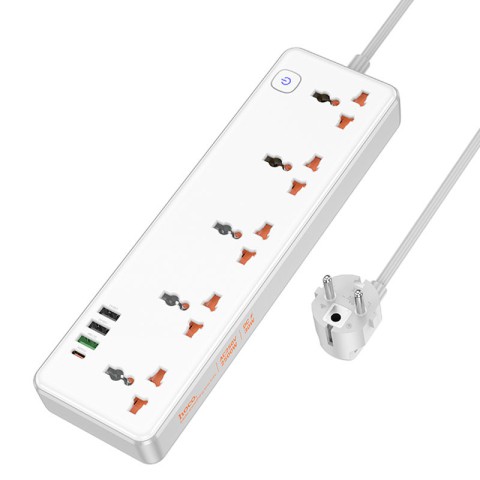 Подовжувач Hoco AC14A Rico PD30W (3USB-A/1C/5xSocket) (1.5m) White