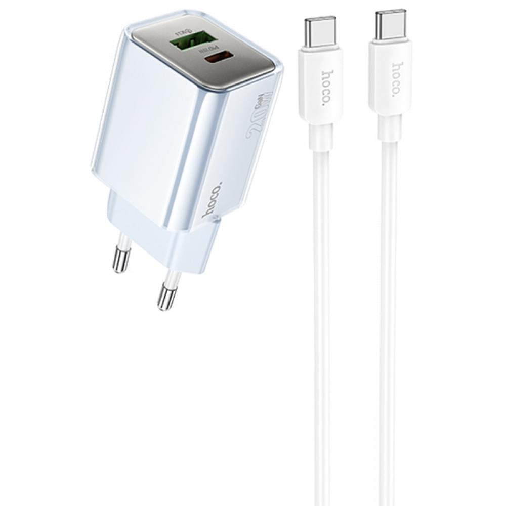 МЗП Hoco N46 Glorious PD20W+QC3.0 (1USB-A/1C) + кабель Type-C to Type-C Blue
