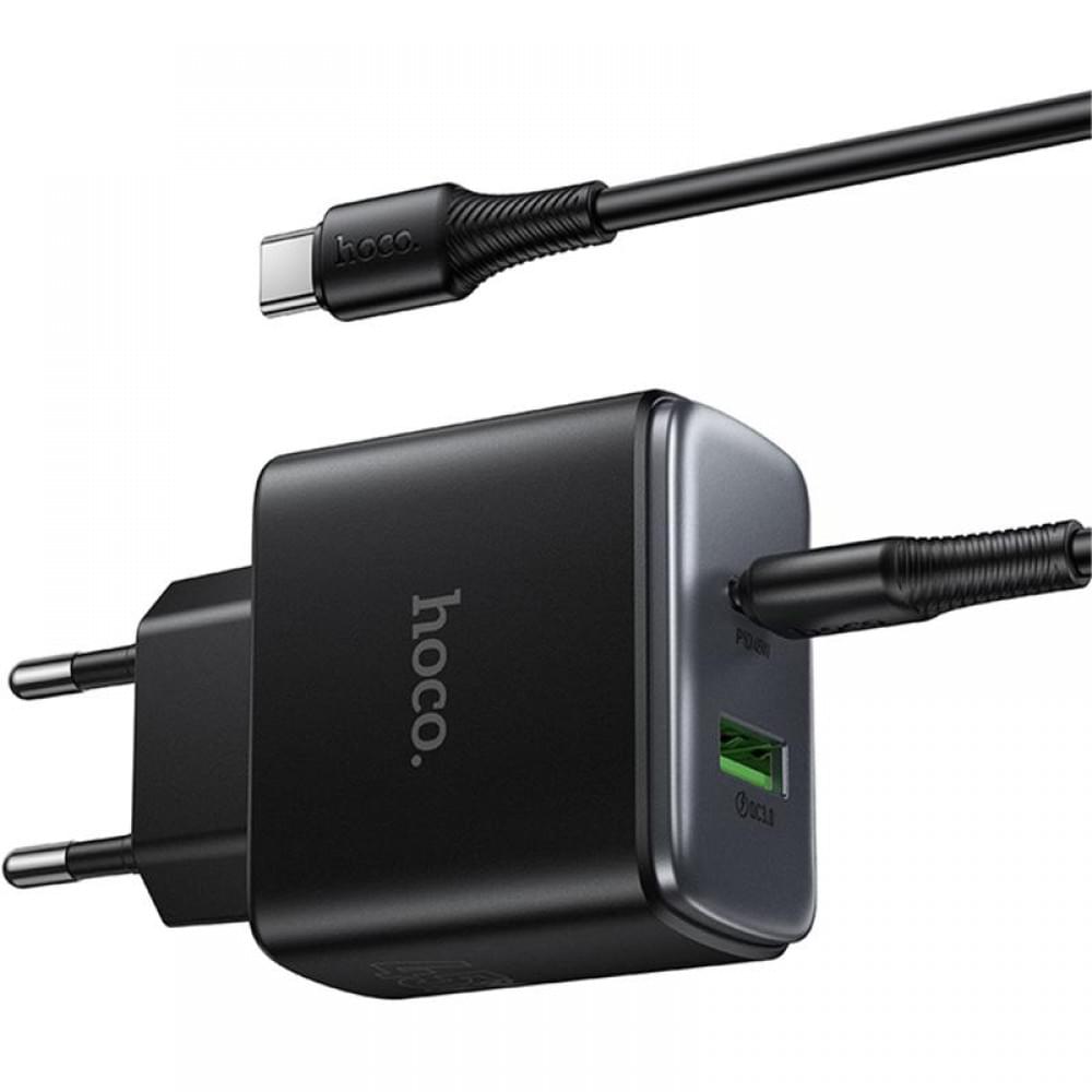 МЗП Hoco C158A Upgrade PD45W (1USB-A/1C) + кабель Type-C to Type-C Black