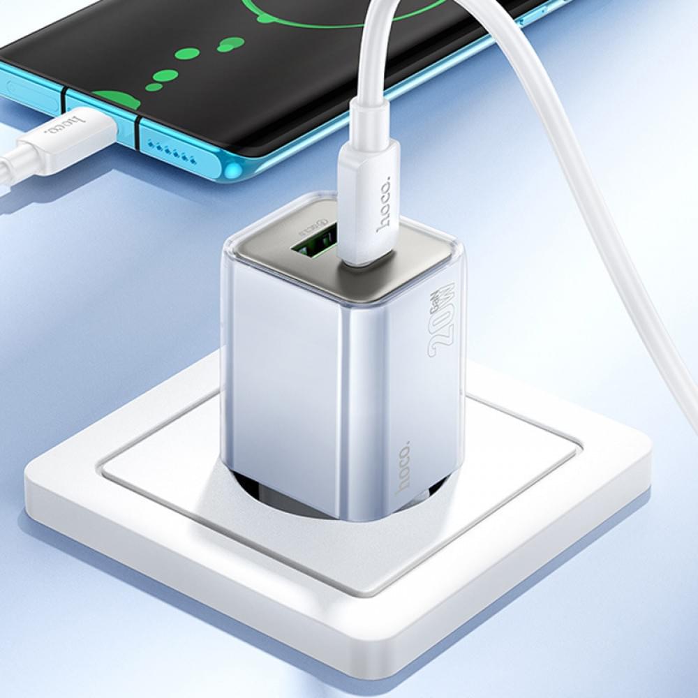 МЗП Hoco N46 Glorious PD20W+QC3.0 (1USB-A/1C) + кабель Type-C to Type-C Blue