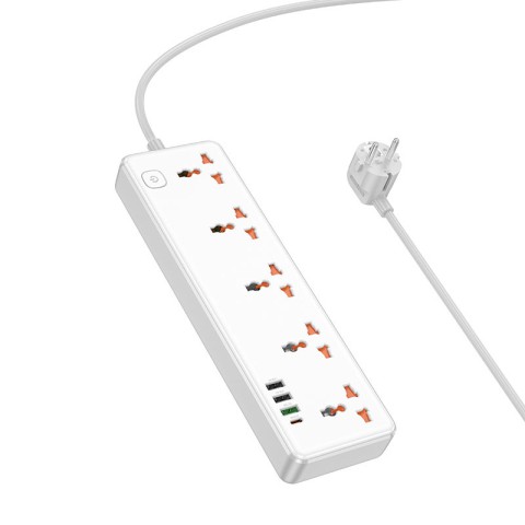 Подовжувач Hoco AC14A Rico PD30W (3USB-A/1C/5xSocket) (1.5m) White