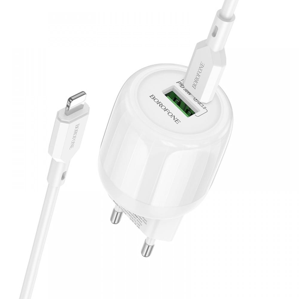 МЗП Borofone BA94A Lustrous PD30W+QC3.0 (1USB-A/1C) + кабель Type-C to Lightning White