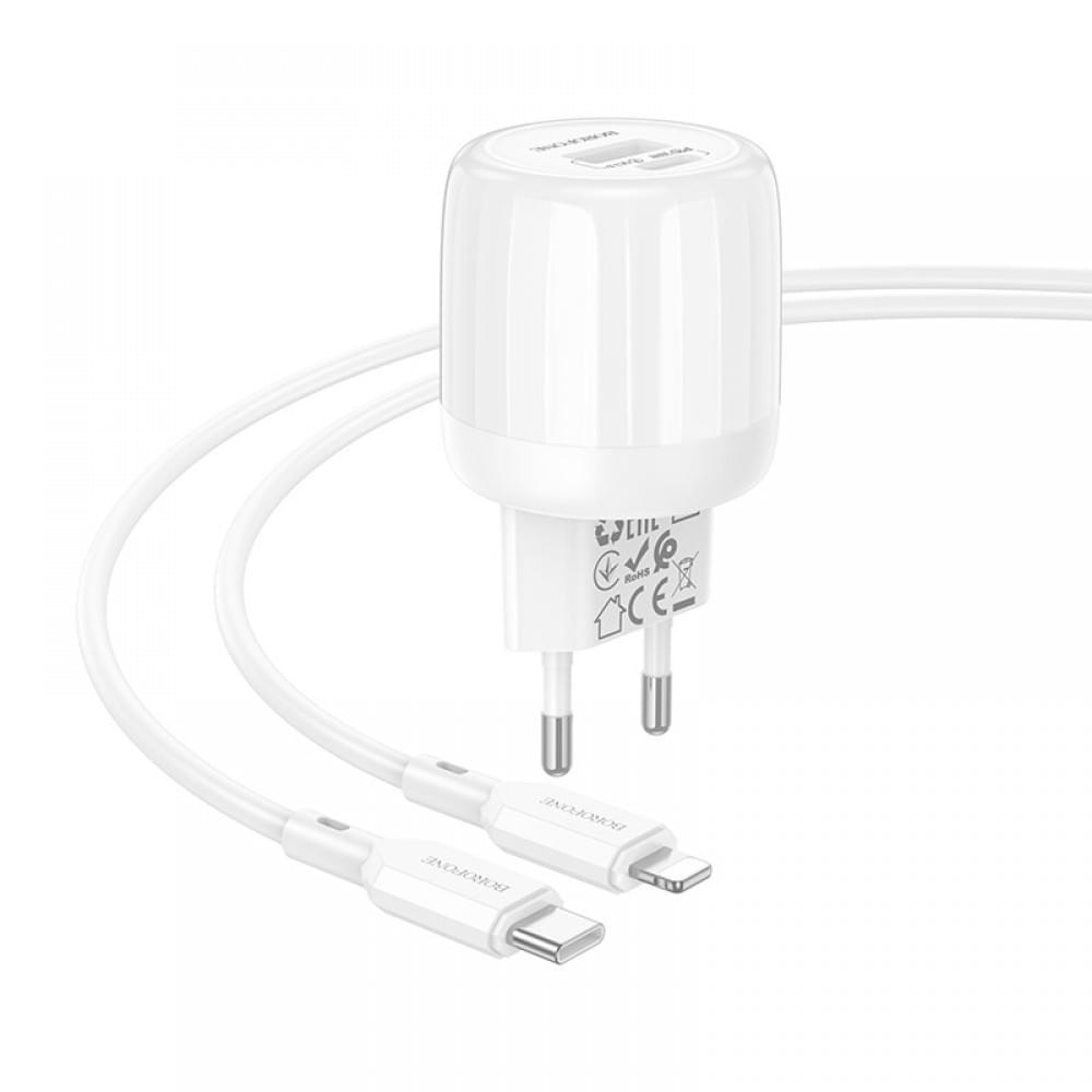 МЗП Borofone BA94A Lustrous PD30W+QC3.0 (1USB-A/1C) + кабель Type-C to Lightning White