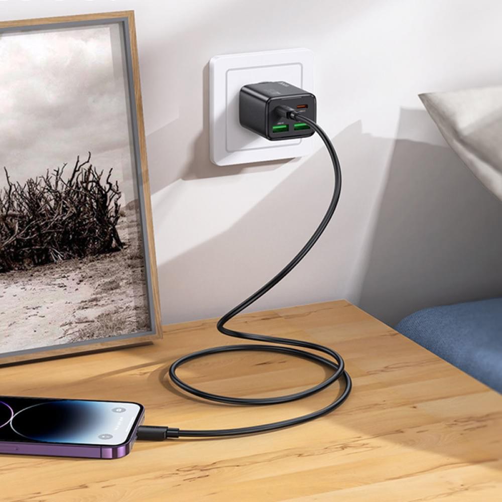 МЗП Hoco N56 Fundador PD30W four-port (2USB-A/2C) + кабель Type-C to Lightning Black