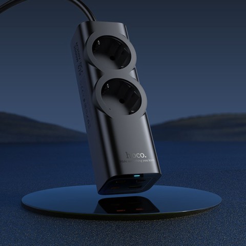 Подовжувач Hoco NS10 Wisdom 2-position PD67W (1USB-A/3C/2Socket) (2m) Black