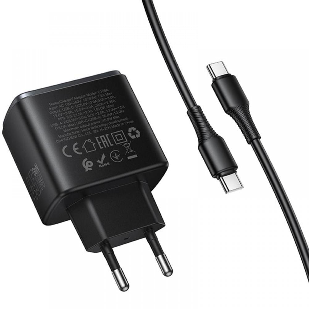 МЗП Hoco C158A Upgrade PD45W (1USB-A/1C) + кабель Type-C to Type-C Black