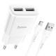 МЗП Hoco C88A Star round 2.4A (2USB-A) + кабель USB to MicroUSB Білий