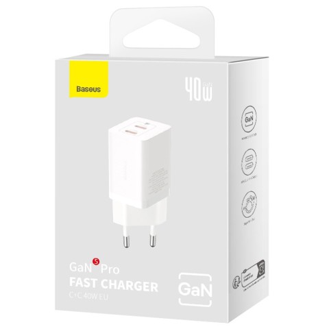 МЗП Baseus GaN5 Pro OS + Type-C to Type-C 40W (CCGP18010) White