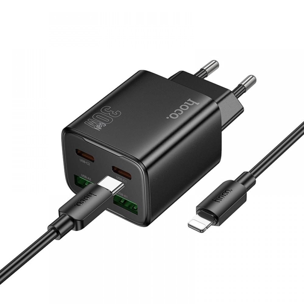 МЗП Hoco N56 Fundador PD30W four-port (2USB-A/2C) + кабель Type-C to Lightning Black