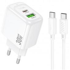 МЗП Hoco CS55A Surplus PD30W+QC3.0 (1USB-A/1C) + кабель Type-C to Type-C White