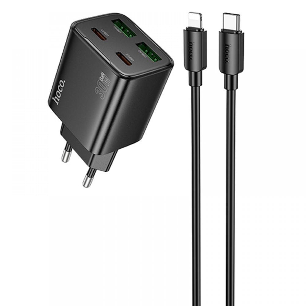 МЗП Hoco N56 Fundador PD30W four-port (2USB-A/2C) + кабель Type-C to Lightning Black