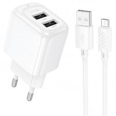 МЗП Hoco CS51A Surplus (2USB-A) + кабель USB to MicroUSB White