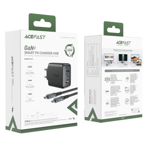 МЗП Acefast A17 PD65W GaN (1USB-A/1C/1HDMI) + кабель Type-C to Type-C Black