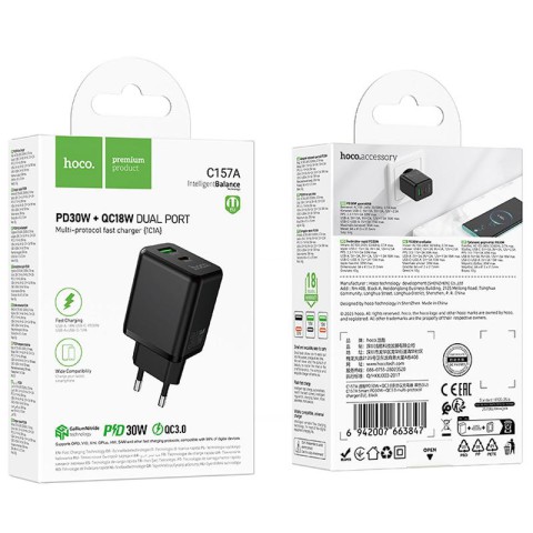 МЗП Hoco C157A Smart PD30W+QC3.0 (1USB-A/1C) Black