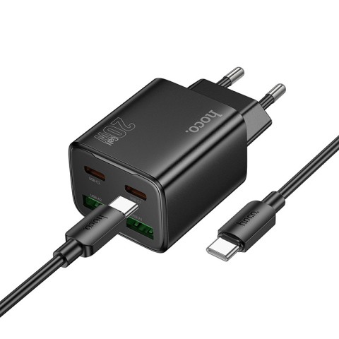 МЗП Hoco N55 Fundador PD20W four-port (2USB-A/2C) + кабель Type-C to Type-C Black