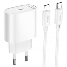 МЗП Hoco C109A Fighter PD20W (1USB-C) + кабель Type-C to Type-C White