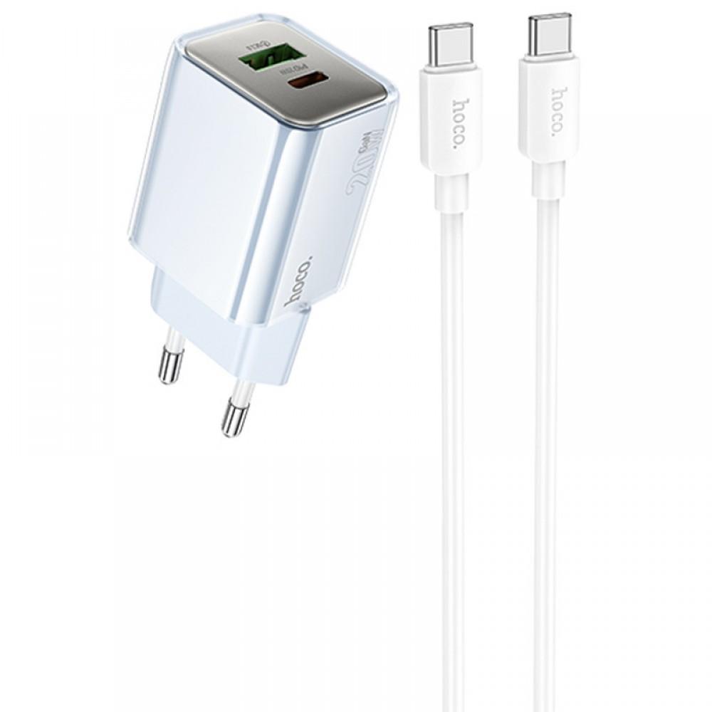 МЗП Hoco N46 Glorious PD20W+QC3.0 (1USB-A/1C) + Type-C to Type-C Blue