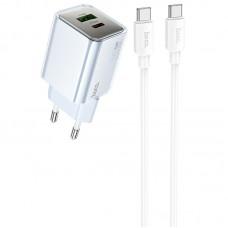 МЗП Hoco N46 Glorious PD20W+QC3.0 (1USB-A/1C) + Type-C to Type-C Blue