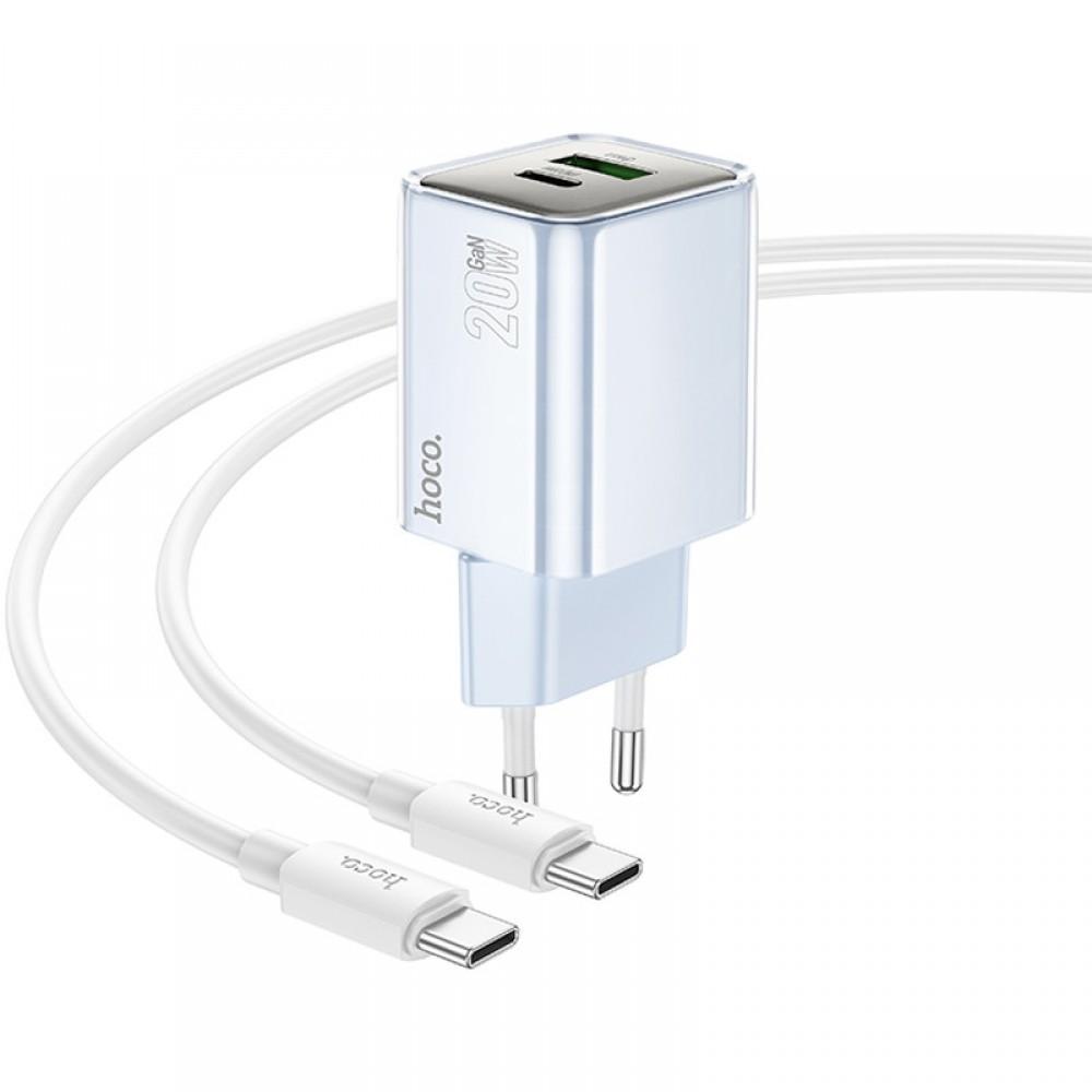 МЗП Hoco N46 Glorious PD20W+QC3.0 (1USB-A/1C) + Type-C to Type-C Blue