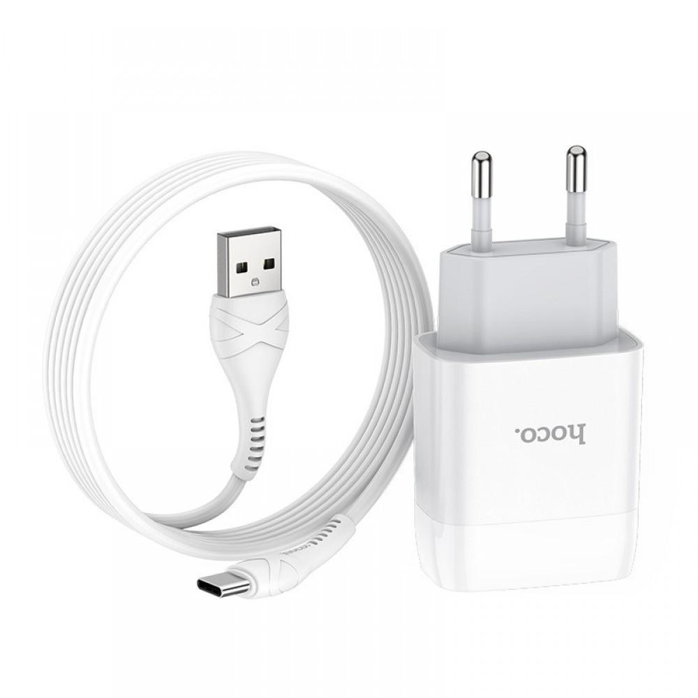 МЗП Hoco C72A Glorious 2.1A (1USB-A) + кабель USB to Type-C Білий