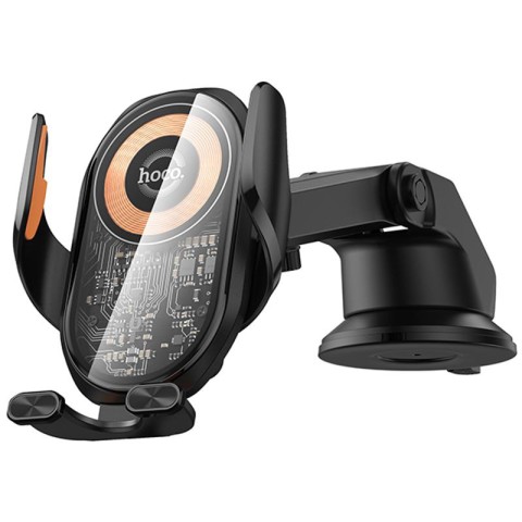 Автотримач з БЗП Hoco HW34 Blue whale 3-axis linkage wireless 15W (center console) Black