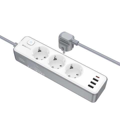 Подовжувач Borofone BAC9 Power PD20W (3USB-A/1C/3xSocket) (2m) White