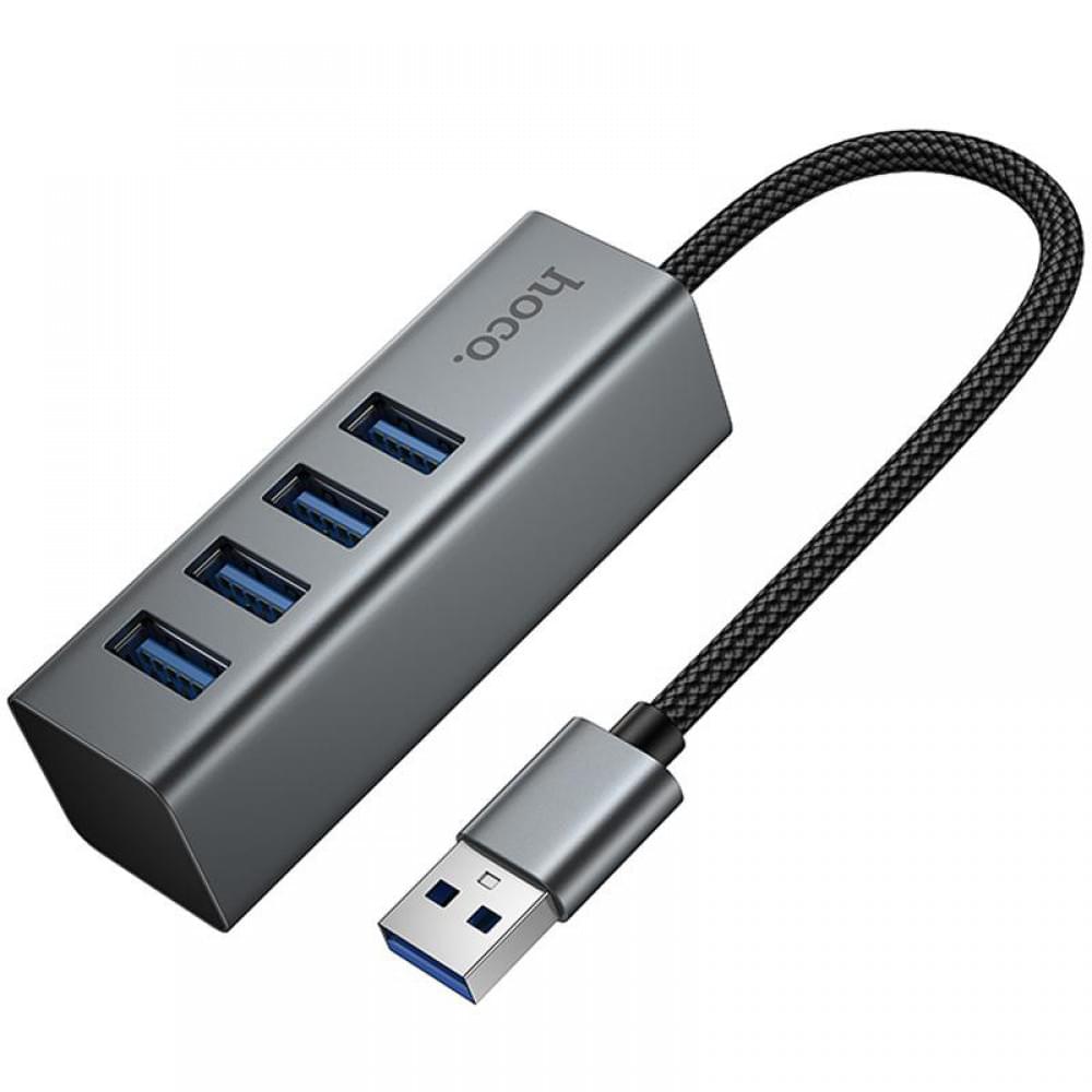 Перехідник HUB Hoco HB1B 4in1 (USB to 4xUSB 3.0) (1m) Metal gray