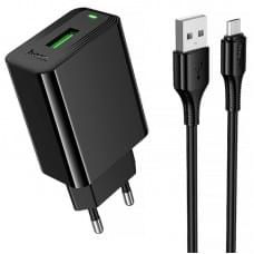 МЗП Hoco CS92A Leader 18W+QC3.0 (1USB-A) + кабель USB to MicroUSB Black