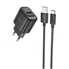 МЗП Hoco C140A Smart QC3.0 18W (1USB-A) + кабель USB to Type-C Black МЗП Hoco C140A Smart QC3.0 18W (1USB-A) + кабель USB to Type-C Black