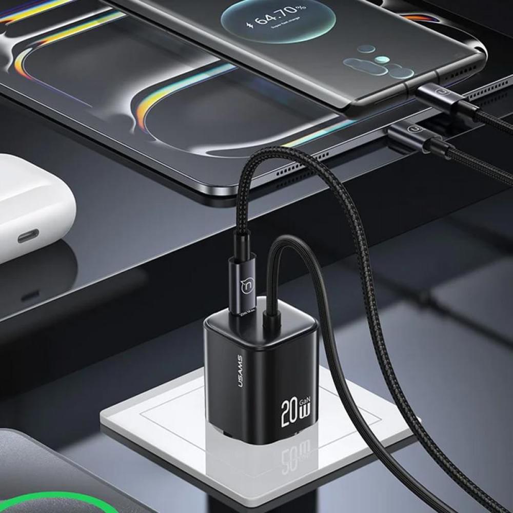 МЗП Usams US-CC261 GaN JC Ser. 20W (2USB-C) + кабель Type-C to Type-C Black