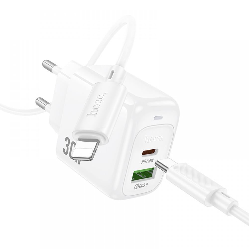 МЗП Hoco CS55A Surplus PD30W+QC3.0 (1USB-A/1C) + кабель Type-C to Lightning White
