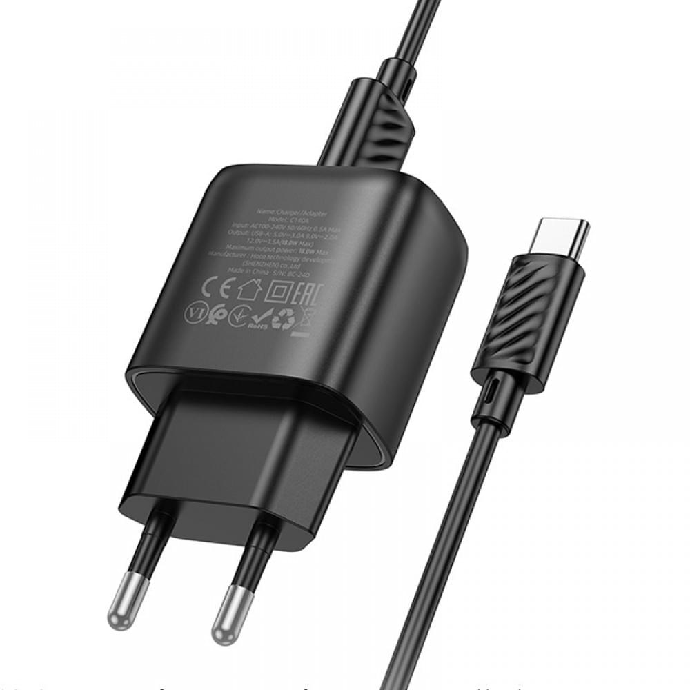 МЗП Hoco C140A Smart QC3.0 18W (1USB-A) + кабель USB to Type-C Black