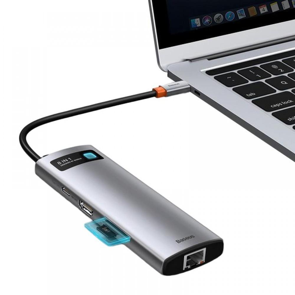 Перехідник HUB Baseus Metal Gleam Series (Type-C to HDMI4K@60Hz+3xUSB3.0+PD+RJ45) (CAHUB-CW) Station Gray