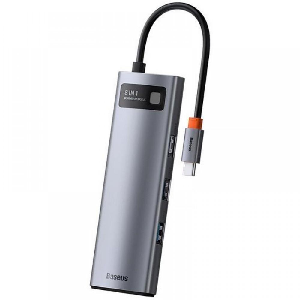 Перехідник HUB Baseus Metal Gleam Series (Type-C to HDMI4K@60Hz+3xUSB3.0+PD+RJ45) (CAHUB-CW) Station Gray