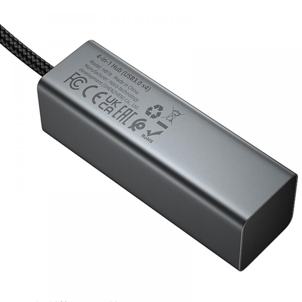 Перехідник HUB Hoco HB1B 4in1 (USB to 4xUSB 3.0) (1m) Metal gray