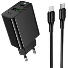 МЗП Hoco CS94A Leader PD20W+QC3.0 (1USB-A/1C) + кабель Type-C to Type-C Black МЗП Hoco CS94A Leader PD20W+QC3.0 (1USB-A/1C) + кабель Type-C to Type-C Black